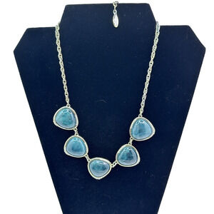 Ann Taylor Signed Chunky Statement Faux Green‎ Crystal Gold Tone Chain Necklace